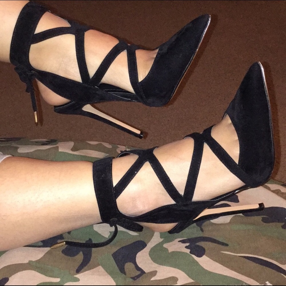 Black lace up heels